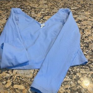 Aerie Light Blue Ribbed Crop Top